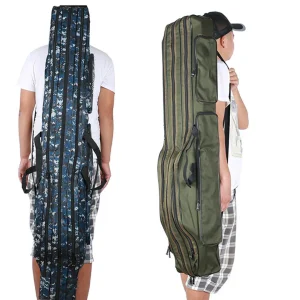 2 Layer Folding Fishing Tackle Bag Fishing Rod Reel Bag Pole Carry Case Foldable Storage Bag