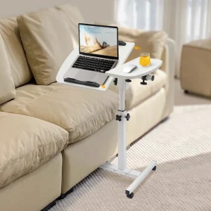 Height Adjustable White Computer Desk Stand with Wheels